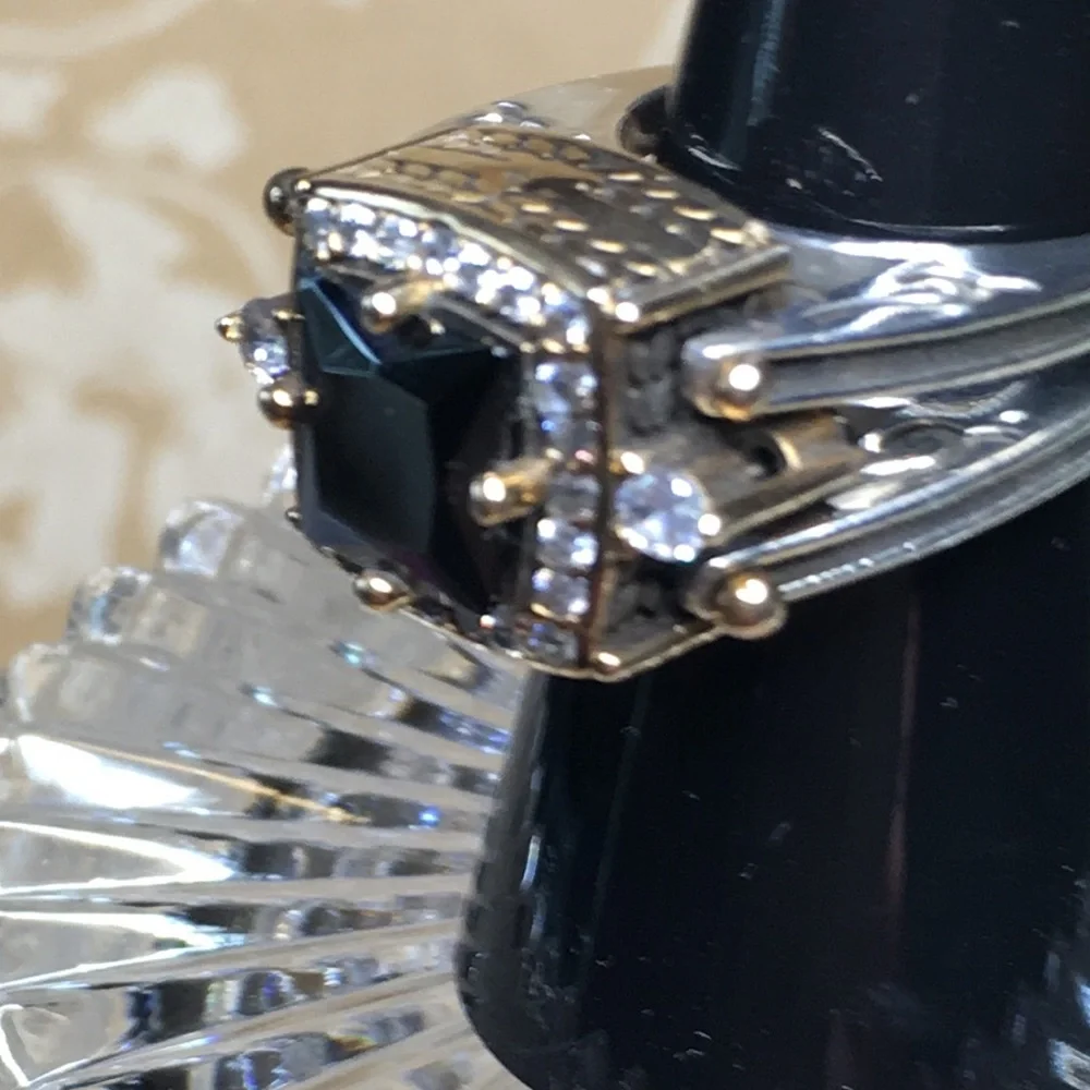 SALE Elegant 925  Sterling Silver & Gold 2 sided Flip Ring with stones - Picture 3 of 14